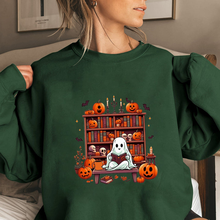 Sweatshirt pour femmes avec motif d'Halloween automnal et manches bouffantes décontractées