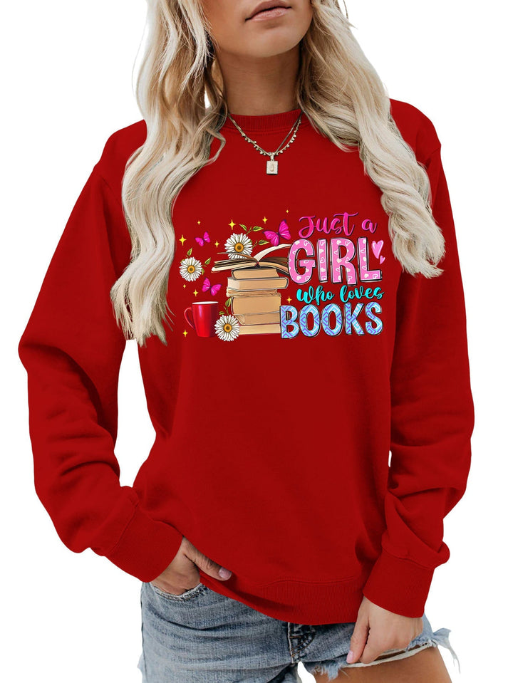 Sweatshirt pour femmes avec motif de livre accrocheur et coupe décontractée