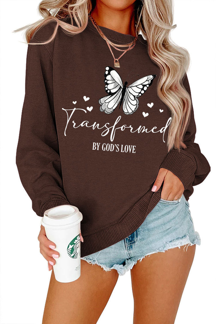 Sweatshirt pour femmes avec motif de papillon artistique et inscription inspirante