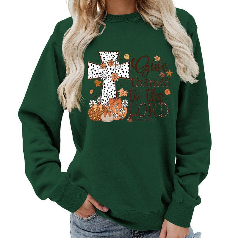 Sweat-shirt pour femmes avec impression créative de croix et design automnal