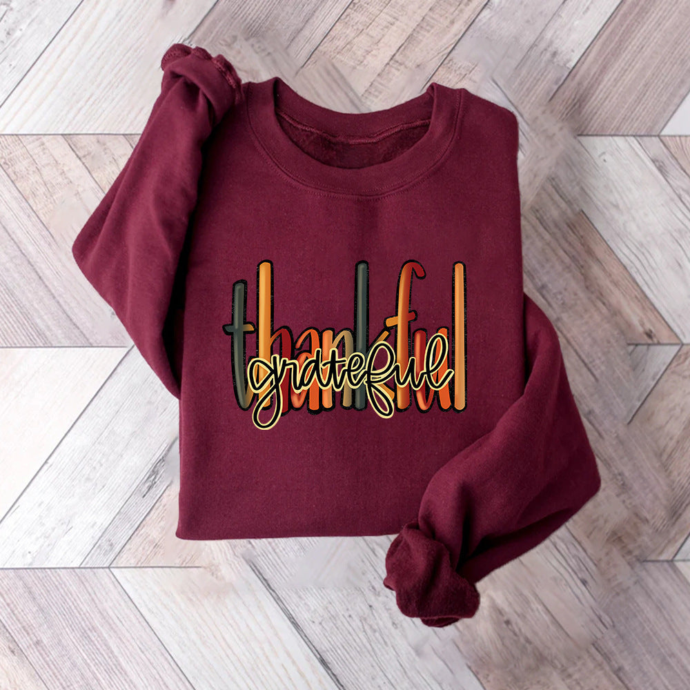 Sweatshirt pour femmes avec un écriture créative "thankful" et une coupe confortable