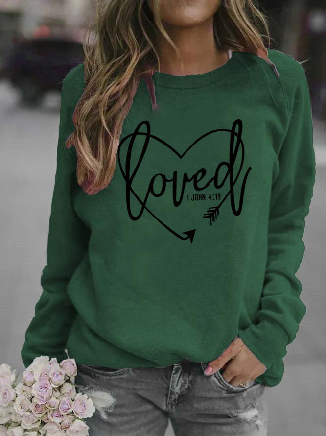 Sweatshirt pour femmes avec impression en forme de cœur et message inspirant