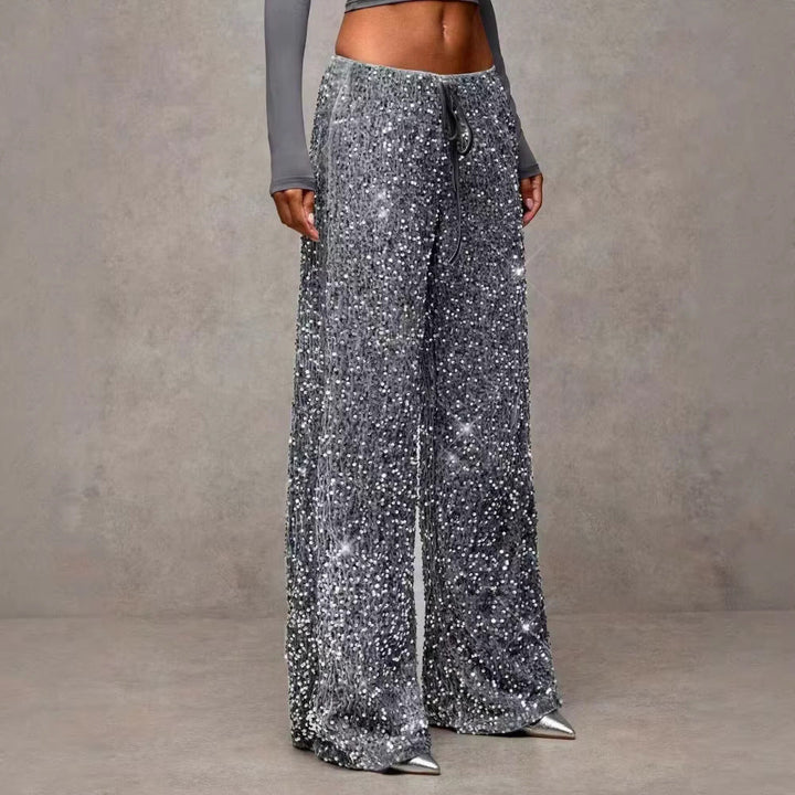 Pantalon palazzo extravagant pour femmes avec ornements en sequins