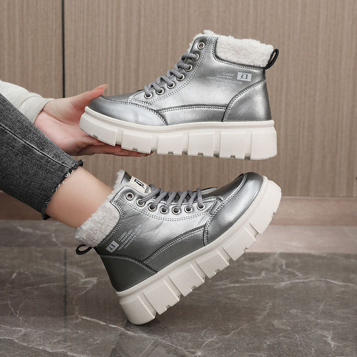 Bottes d'hiver montantes pour femmes avec doublure en fausse fourrure isolante et semelle antidérapante