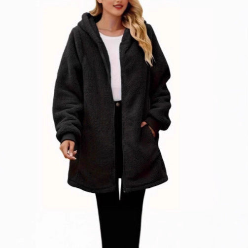 Manteau en polaire pour femmes avec poches et capuche