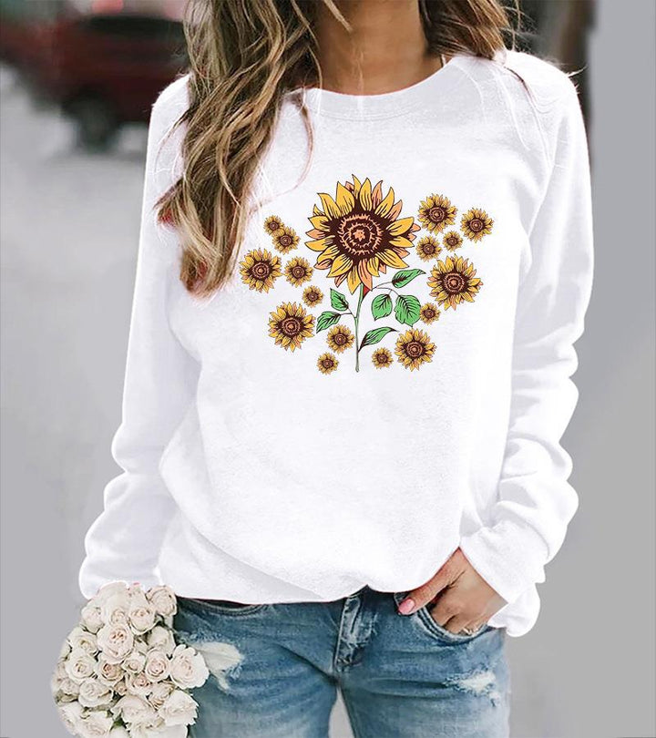 Sweatshirt pour femmes avec motif floral de tournesol et coupe confortable