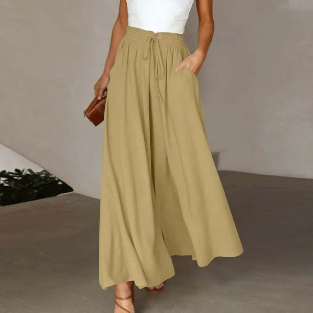 Pantalon Palazzo large pour femmes avec taille élastique et poches latérales pratiques