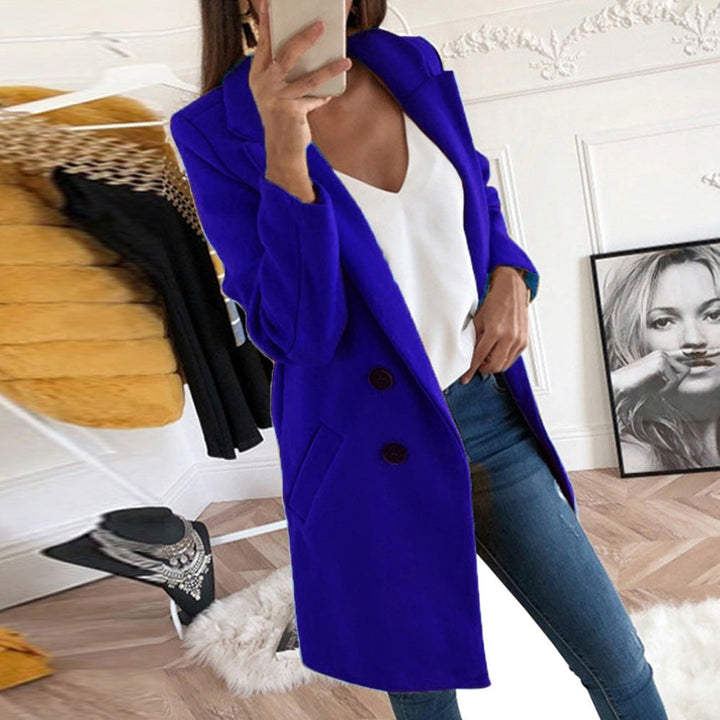 Blazer long élégant et chaud pour femmes avec double boutonnage