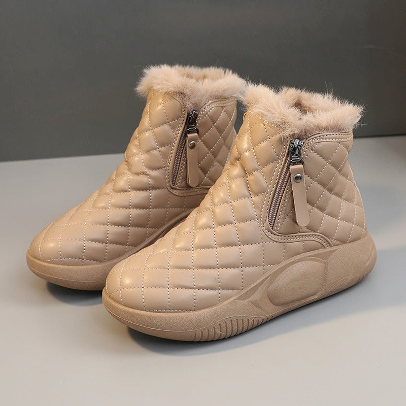 Bottes d'hiver chaudes pour femmes avec un matelassage à la mode et une fermeture éclair pratique