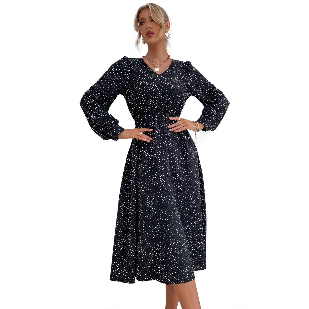 Robe maxi élégante pour femmes avec décolleté en V et manches volumineuses