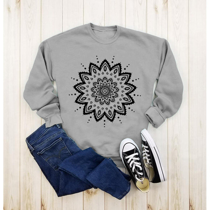 Sweat-shirt pour femmes avec design de mandala créatif et coupe décontractée