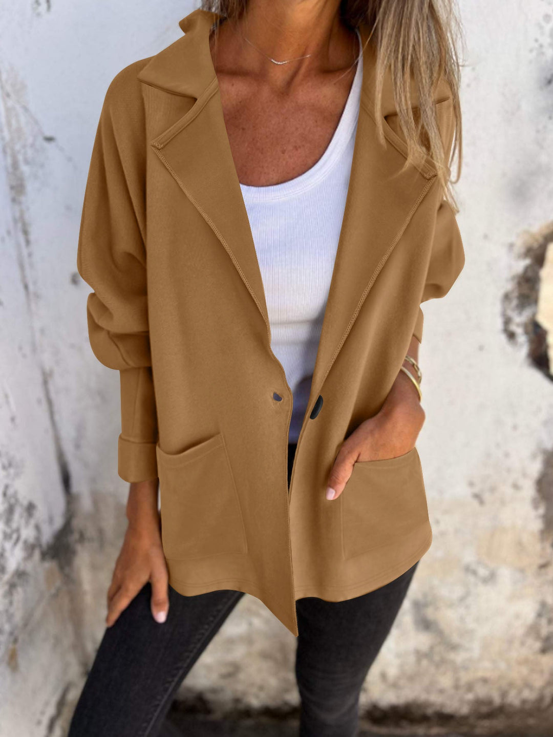 Veste blazer oversize à la mode pour femmes avec poches pratiques