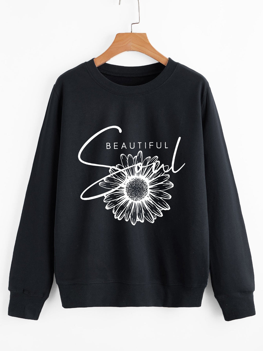 Sweat-shirt femme avec motif floral et inscription inspirante
