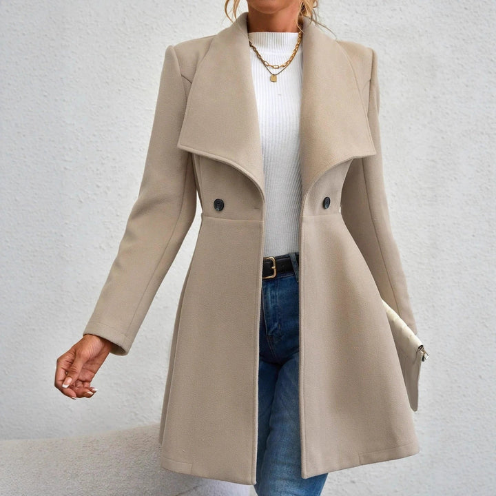 Manteau en laine élégant pour femmes avec revers à la mode et double boutonnage