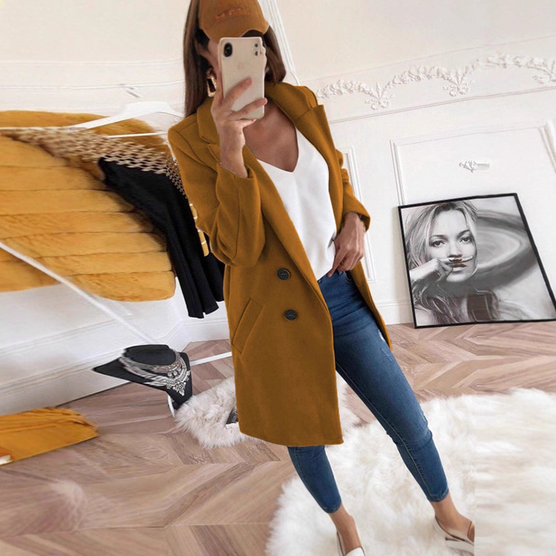 Blazer long élégant et chaud pour femmes avec double boutonnage