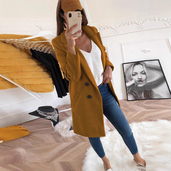 Blazer long élégant et chaud pour femmes avec double boutonnage