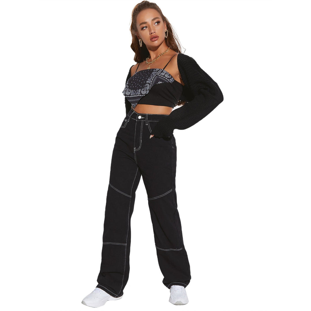 Jeans taille haute larges pour femmes avec coutures contrastées et coupe élégante
