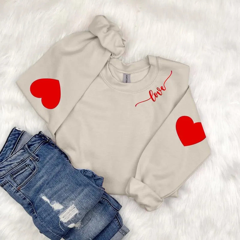 Sweat-shirt pour femmes avec design de cœurs et coupe décontractée