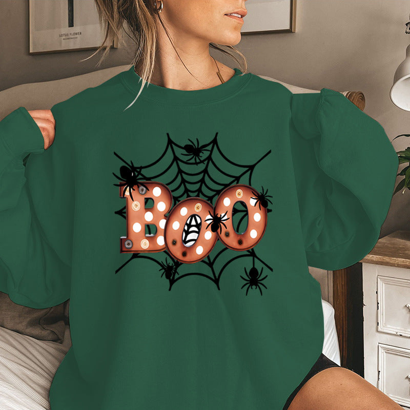 Sweatshirt pour femmes avec design créatif de toile d'araignée Halloween