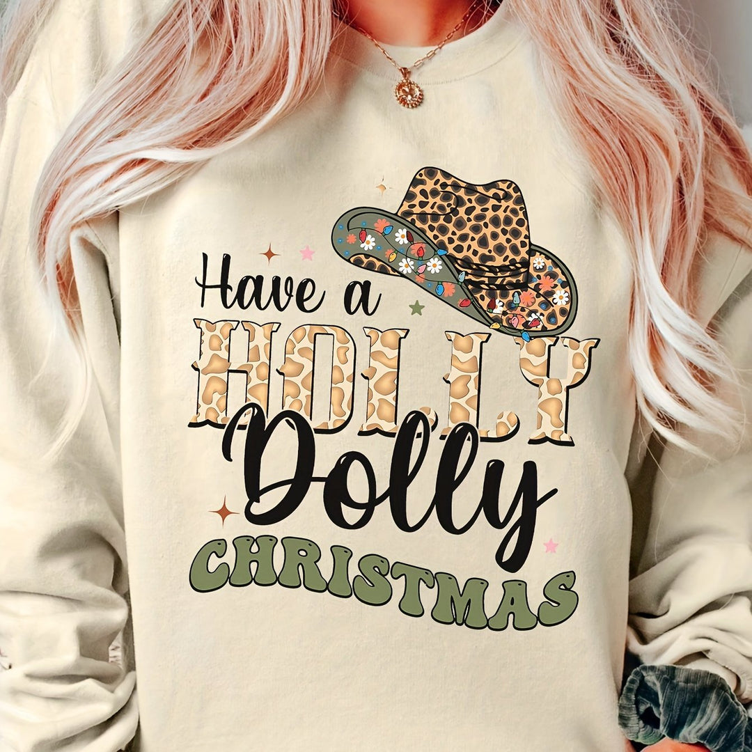 Sweatshirt pour femmes avec motif créatif de Noël et inscription stylée