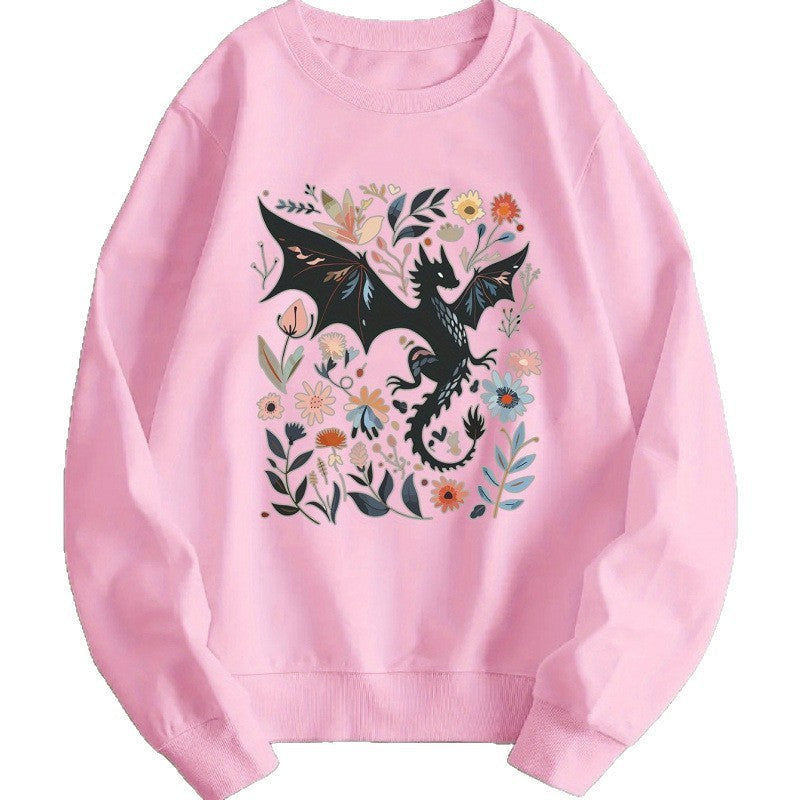 Sweatshirt pour femmes avec un motif détaillé de dragon et de fleurs