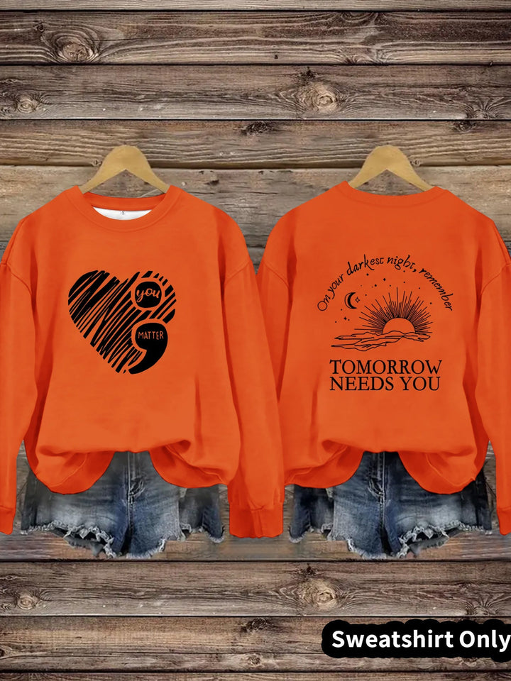Sweat-shirt pour femmes avec impression inspirante et grand motif en cœur