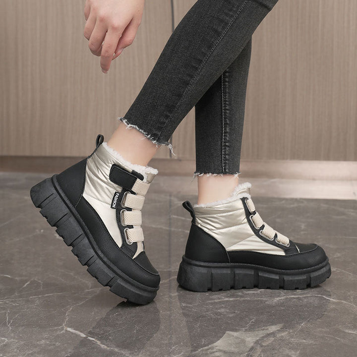 Bottes d'hiver pour femmes, doublées, avec semelle en caoutchouc robuste et fermeture velcro ajustable