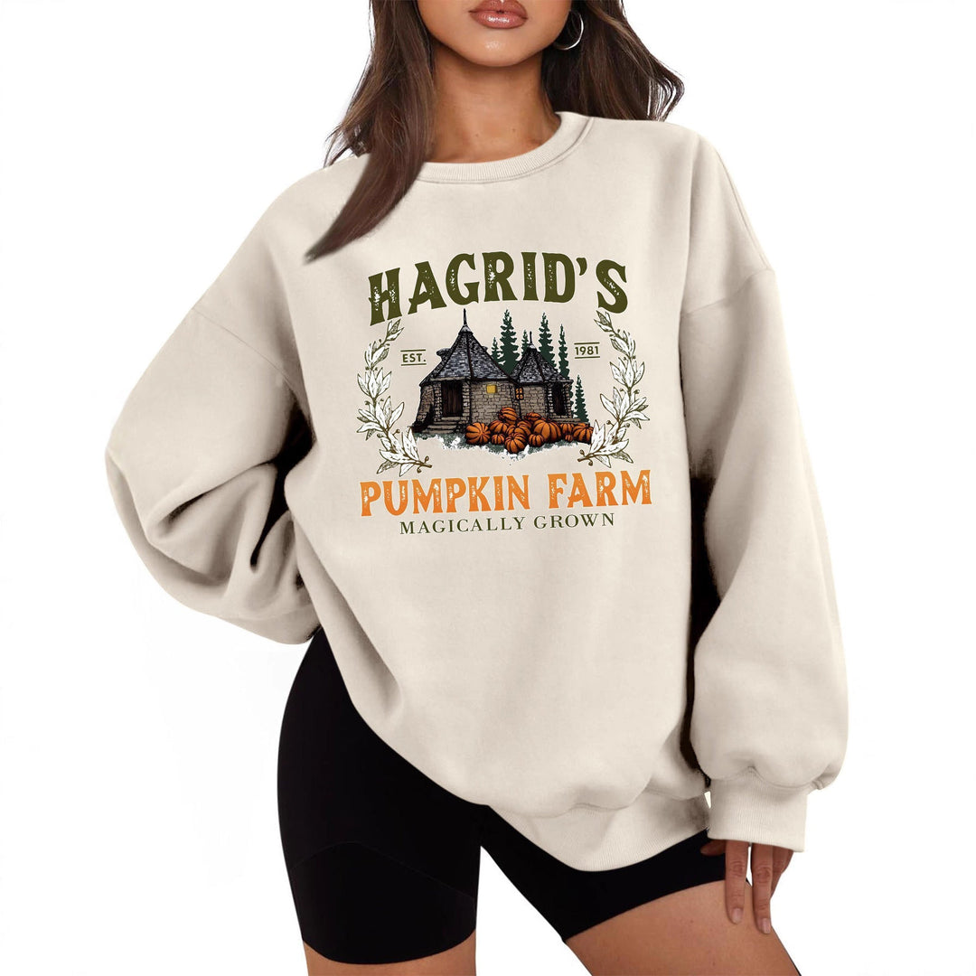 Sweatshirt pour femmes avec un col rond confortable et un motif de citrouille automnal