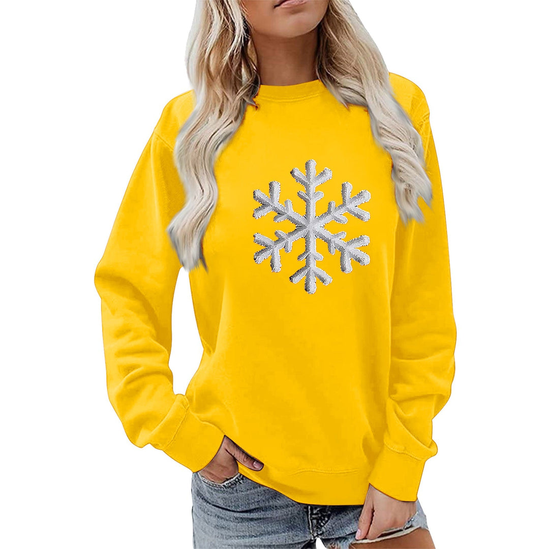 Sweatshirt pour femmes avec motif de flocon de neige scintillant et coupe décontractée