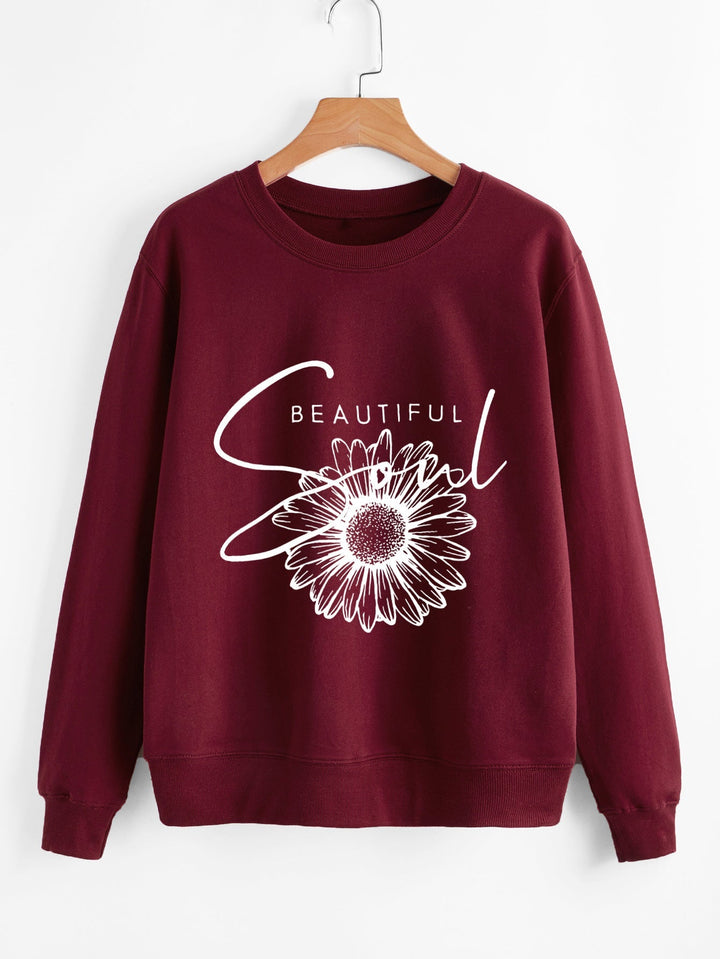 Sweat-shirt femme avec motif floral et inscription inspirante