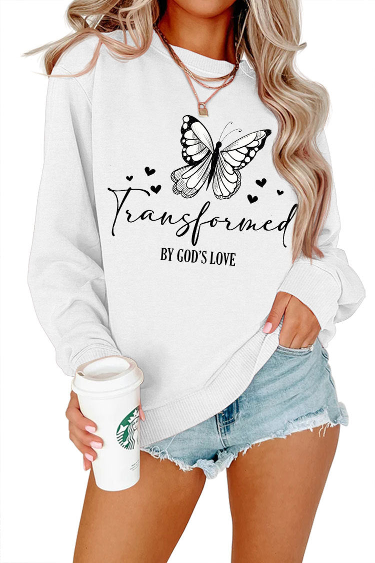 Sweatshirt pour femmes avec motif de papillon artistique et inscription inspirante