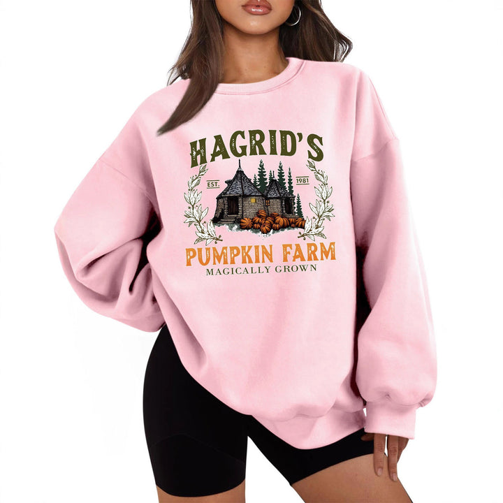 Sweatshirt pour femmes avec un col rond confortable et un motif de citrouille automnal