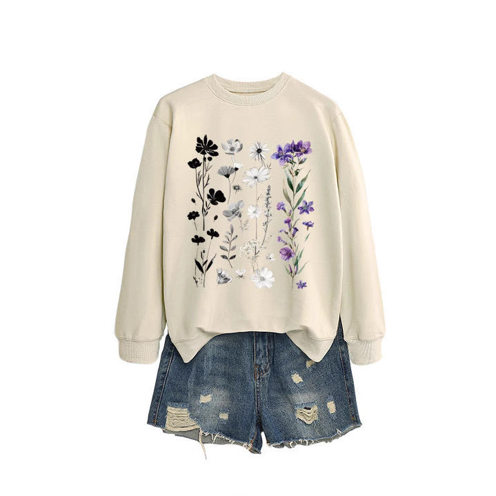 Sweat-shirt pour femmes avec design graphique floral et doublure douce