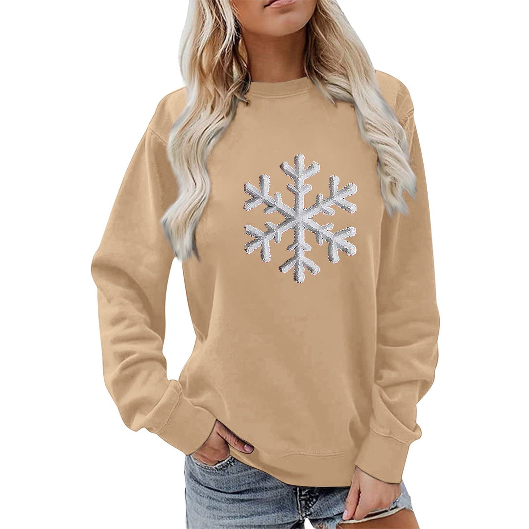 Sweatshirt pour femmes avec motif de flocon de neige scintillant et coupe décontractée