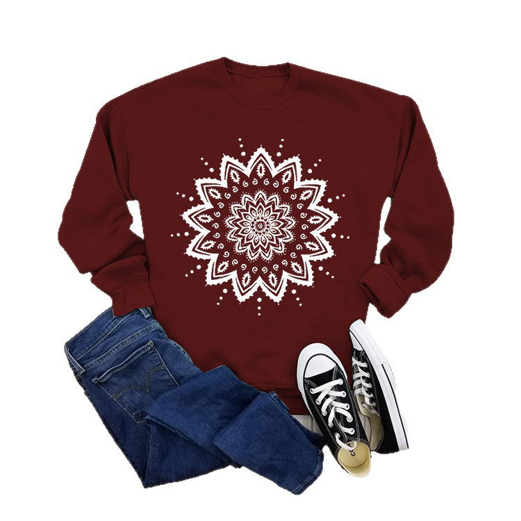 Sweat-shirt pour femmes avec design de mandala créatif et coupe décontractée