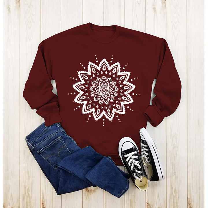 Sweat-shirt pour femmes avec design de mandala créatif et coupe décontractée