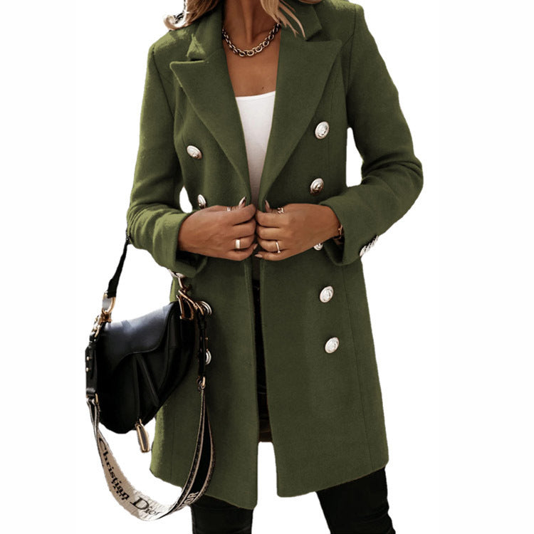 Manteau en laine élégant pour femmes avec double boutonnage et large revers