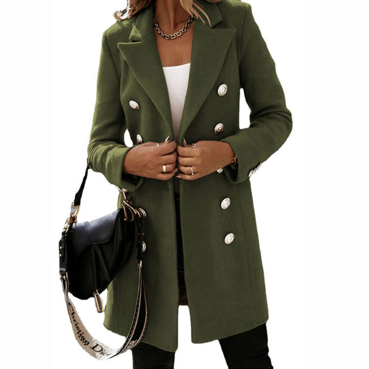 Manteau en laine élégant pour femmes avec double boutonnage et large revers