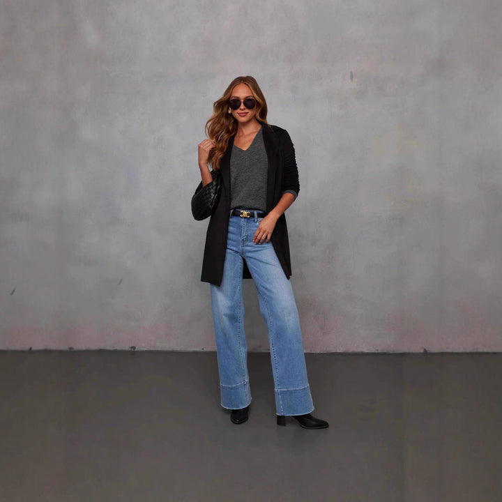 Blazer Longline Élégant pour Femmes en Similicuir Suédé