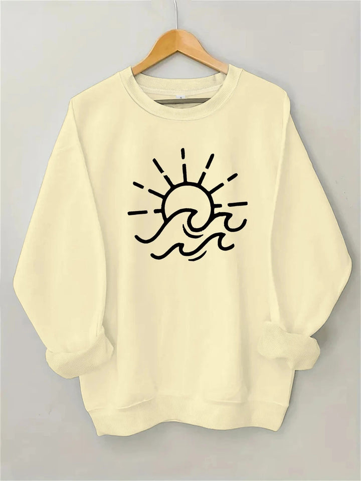 Sweat-shirt pour femmes avec motif créatif de soleil et de vagues