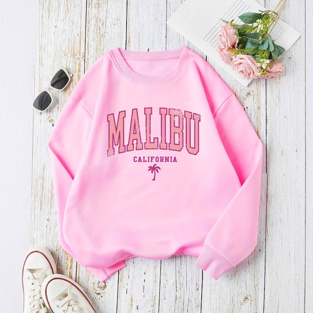 Sweatshirt pour femmes avec inscription Malibu enjouée et coupe décontractée