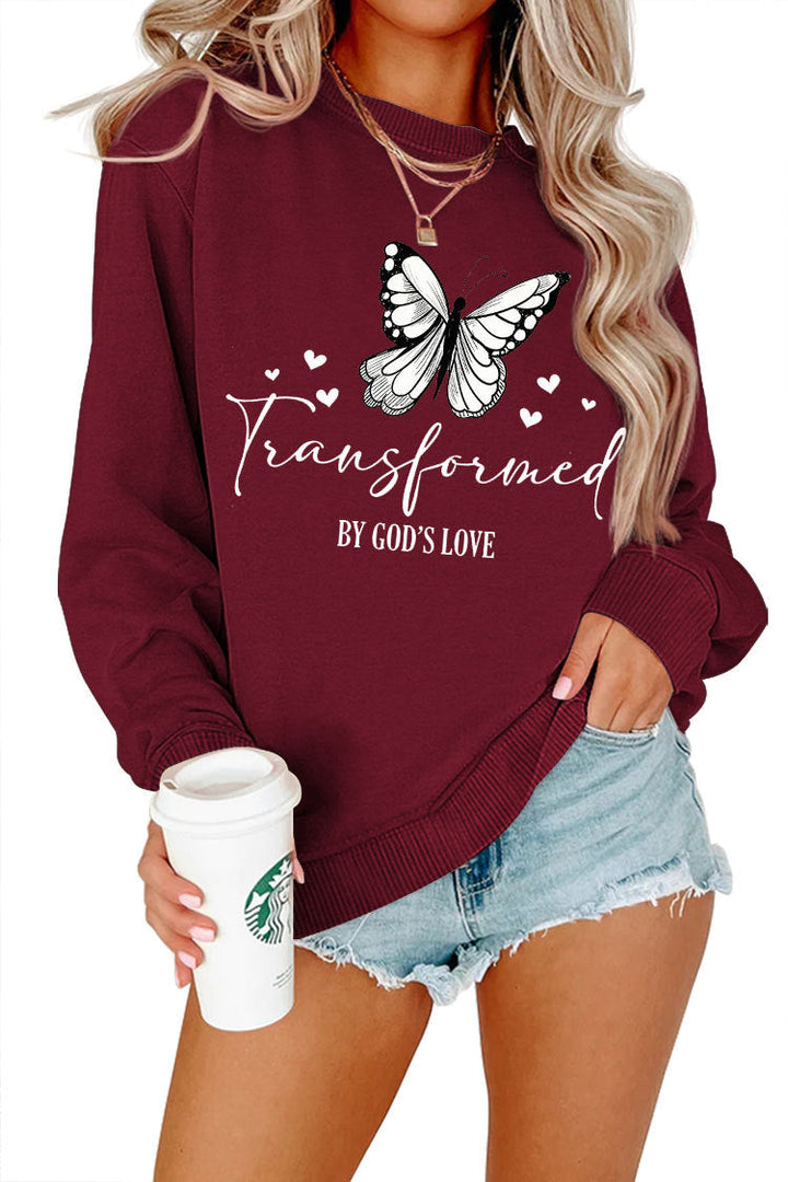 Sweatshirt pour femmes avec motif de papillon artistique et inscription inspirante