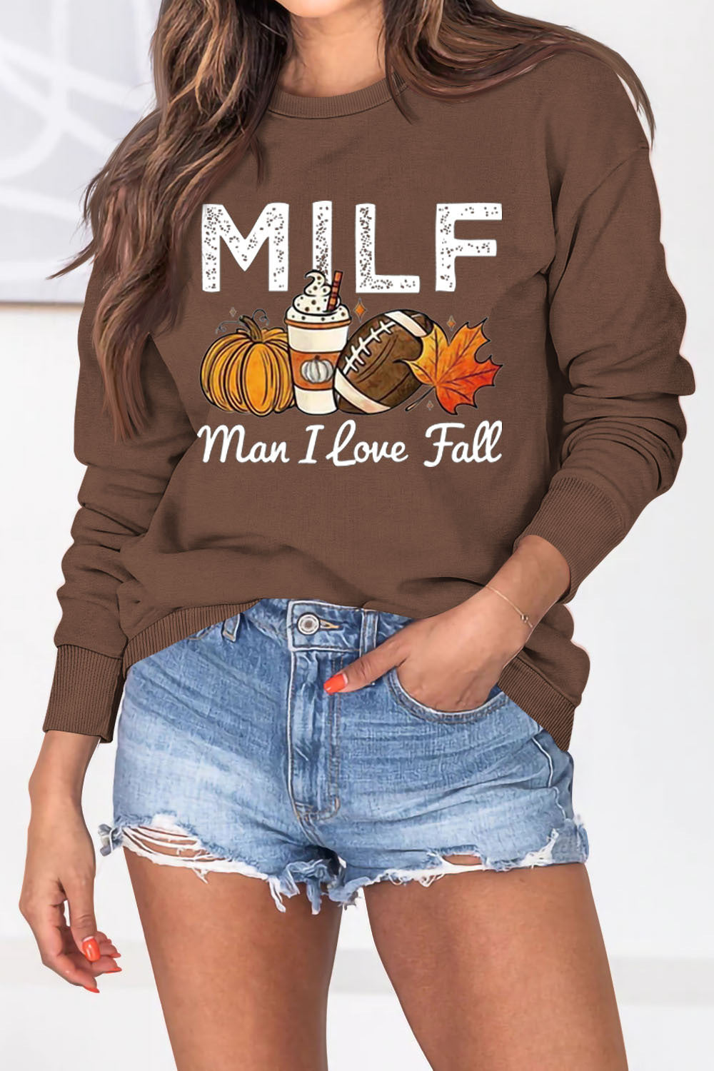 Sweat-shirt pour femmes avec motif automnal et inscription inspirante