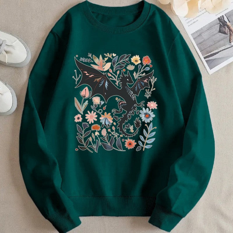 Sweatshirt pour femmes avec un motif détaillé de dragon et de fleurs