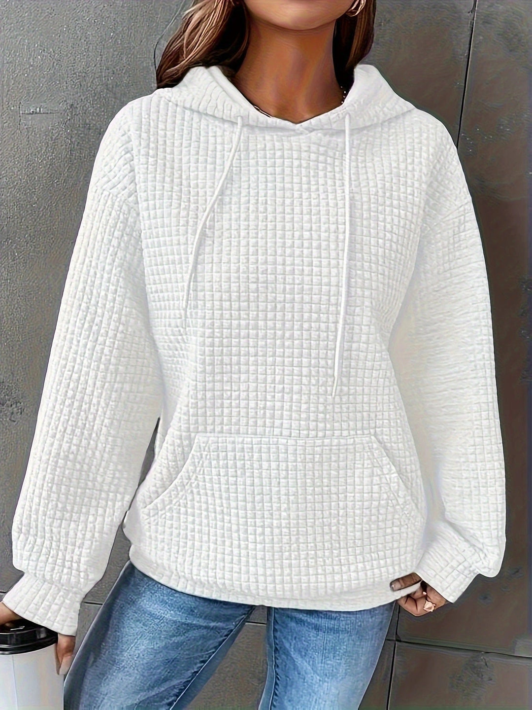 Sweat à capuche pour femmes en motif gaufré structuré avec poches latérales