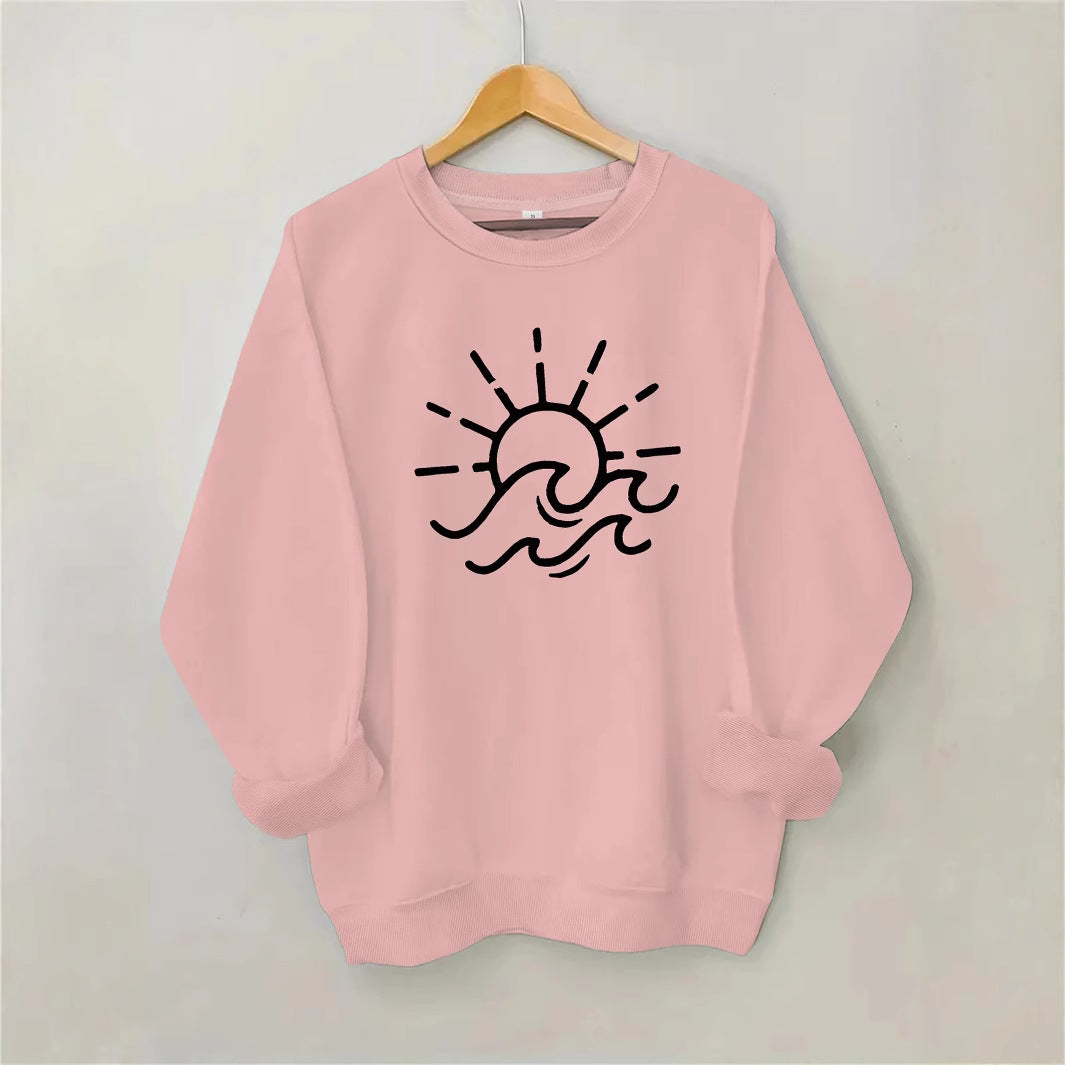 Sweat-shirt pour femmes avec motif créatif de soleil et de vagues