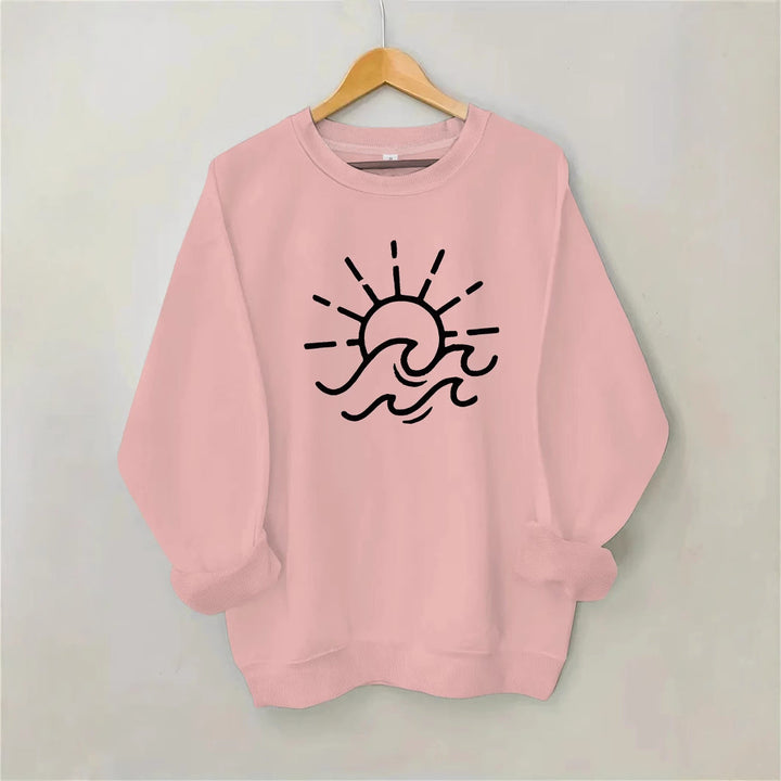 Sweat-shirt pour femmes avec motif créatif de soleil et de vagues