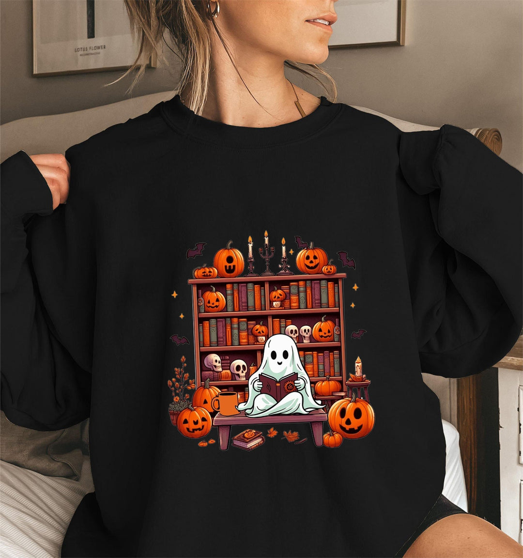 Sweatshirt pour femmes avec motif d'Halloween automnal et manches bouffantes décontractées