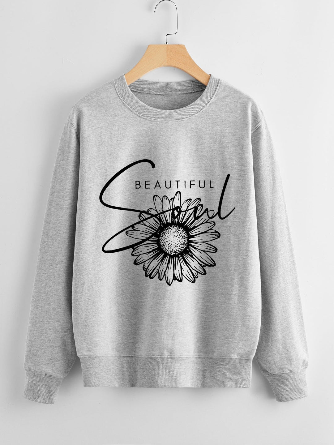 Sweat-shirt femme avec motif floral et inscription inspirante