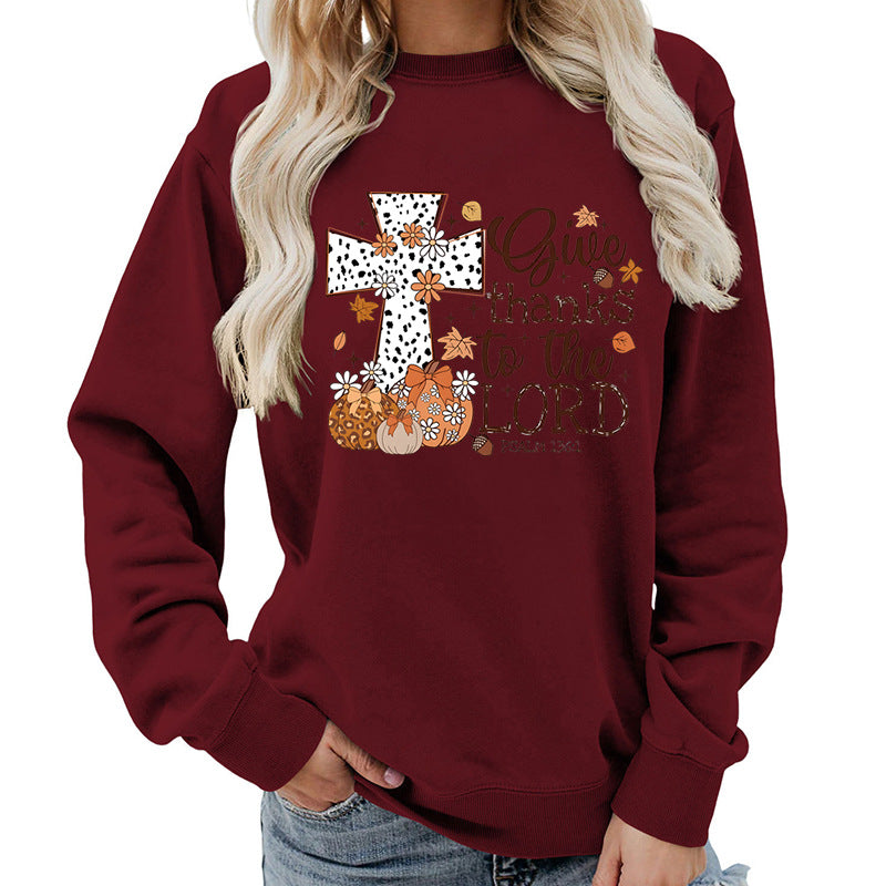 Sweat-shirt pour femmes avec impression créative de croix et design automnal